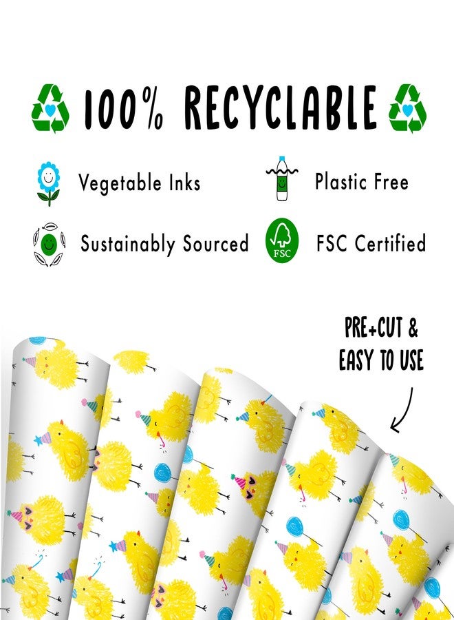 CENTRAL 23 White Wrapping Paper - 6 Sheets Of Gift Wrap - Farm Animal - Chicks - Balloon Party Hat - Kids Wrapping Paper For Boys And Girls - Comes With Stickers - Image 3
